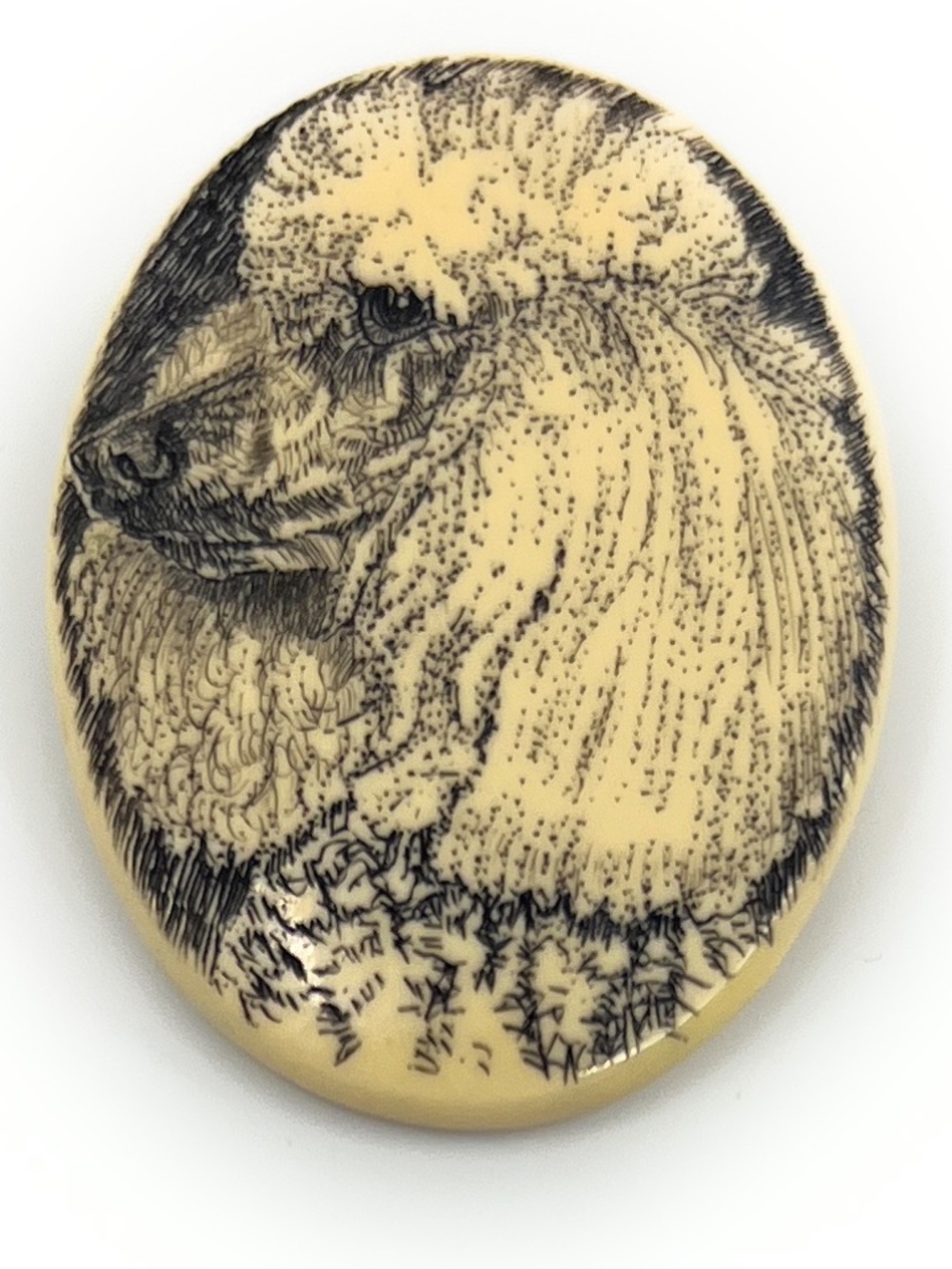 Standard Poodle Dog Pin Brooch Necklace Kim McClelland Scrimshaw Resin NEW